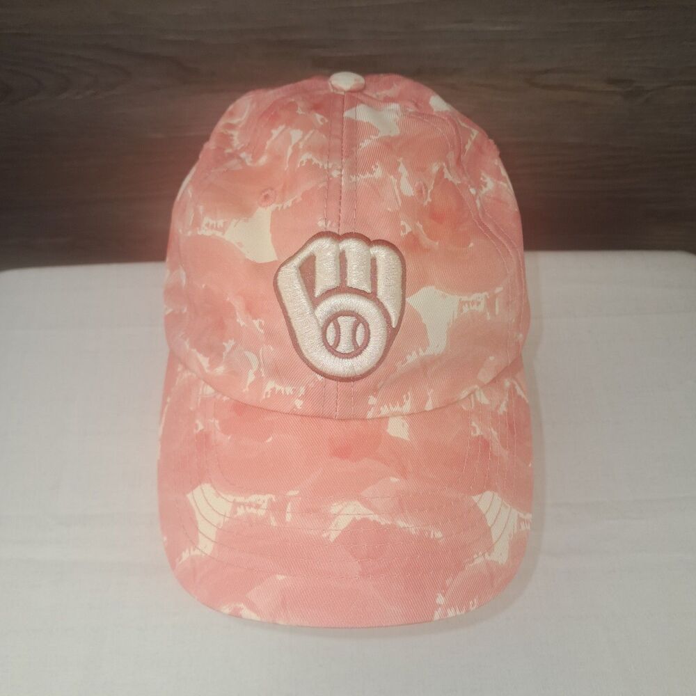 Womens Milwaukee Brewers Fan Favorite Pink Camo Tie Dye Strap Back Baseball Cap